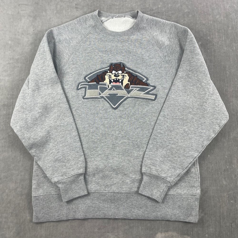 Looney Tunes Mens Large Gray Taz Tasmanian Devil Embroidered Graphic Sweatshirt